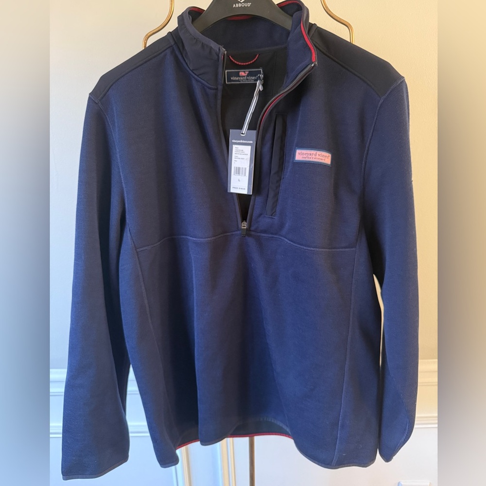 NWT Vineyard Vines Mens Quarter Zip Navy + Black Classic Preppy Sweater